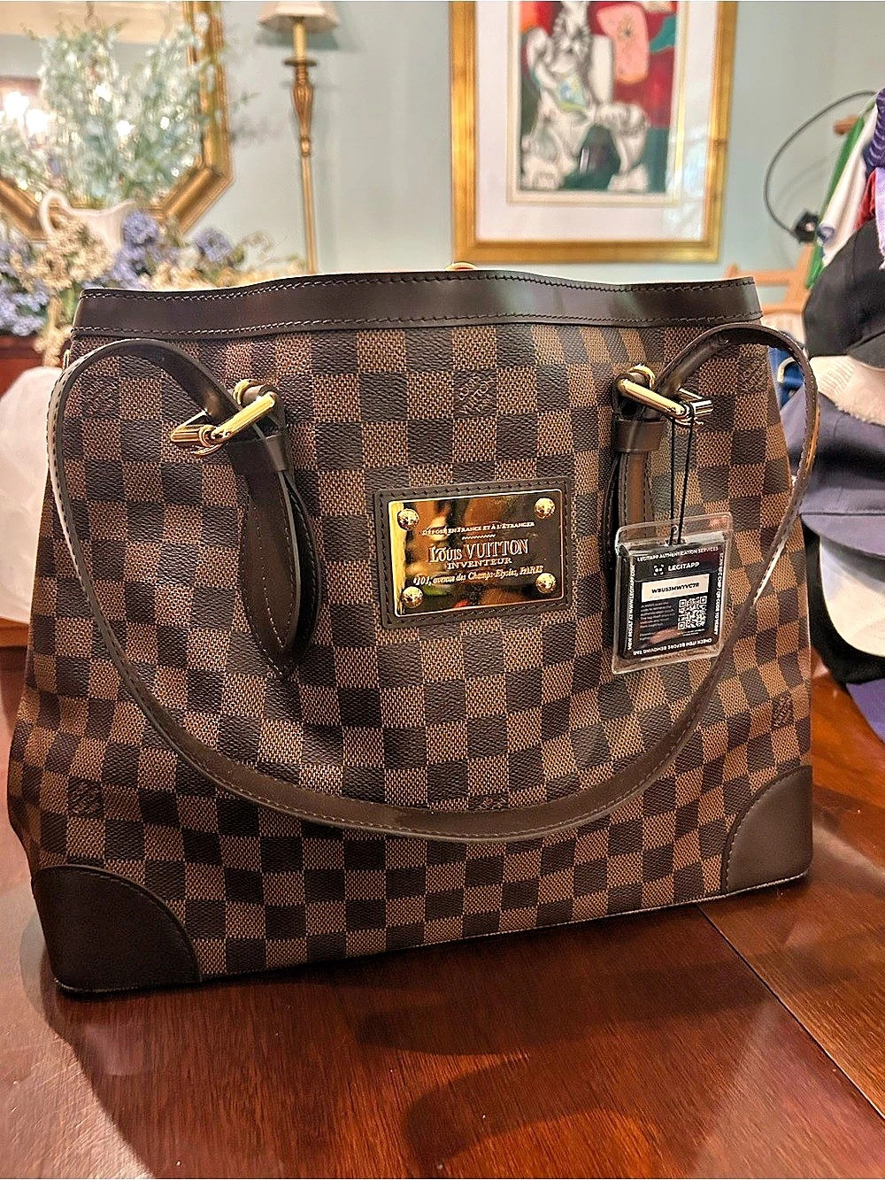 Louis Vuitton Neverfull MM Damier Ebene Tote Brown & Black Like New